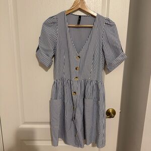 Zara Blue and White Striped Button-Down Dress